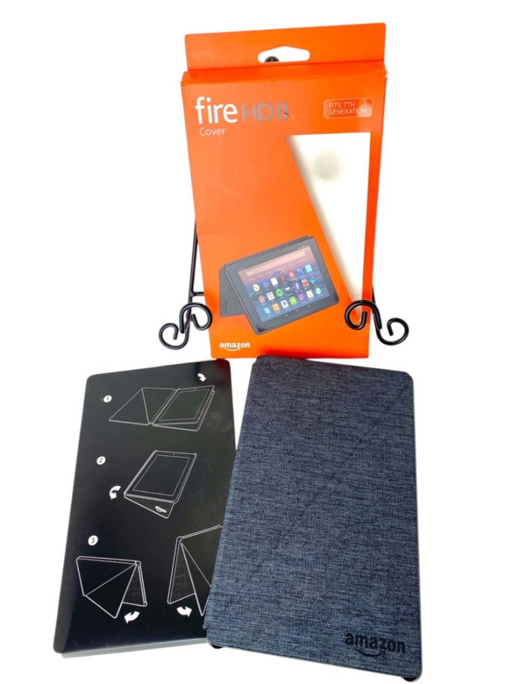 New Amazon Fire HD8 Folio Cover - Charcoal Grey Textured in Original Pkg